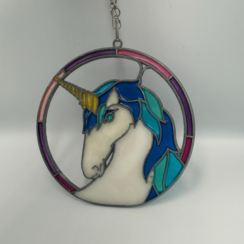 Vintage Unicorn Stained Glass Suncatcher 80s Rainbow Window Hanging Magic Horse